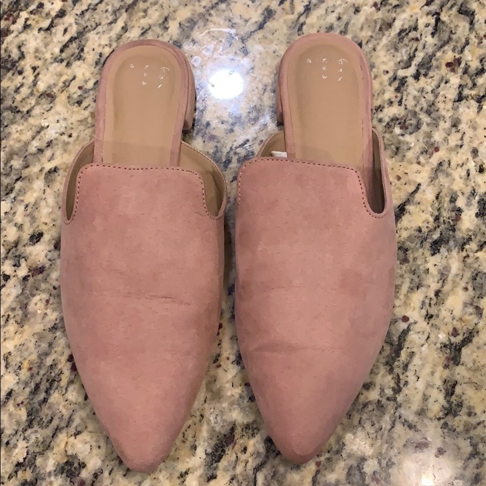 Pink suede slides